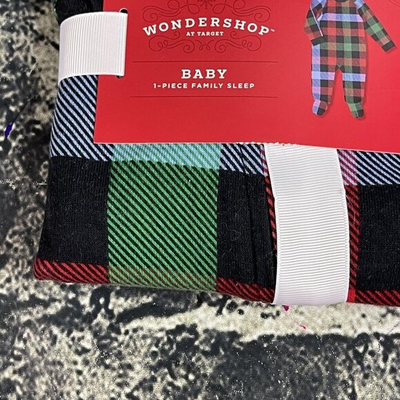 Wondershop Baby 3-6 Months 1 Piece Zip Family Sleep Black Red Green Plaid - Picture 2 of 8